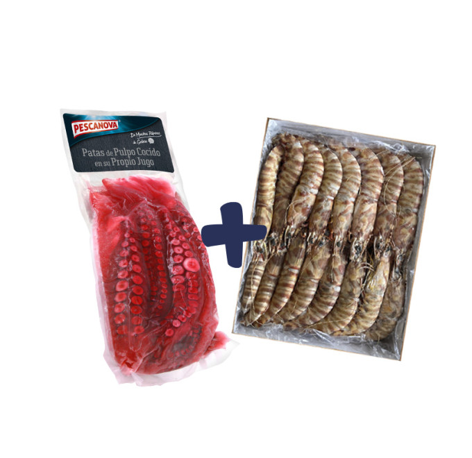 Pack pulpo 800 g + langostino tigre 2 kg